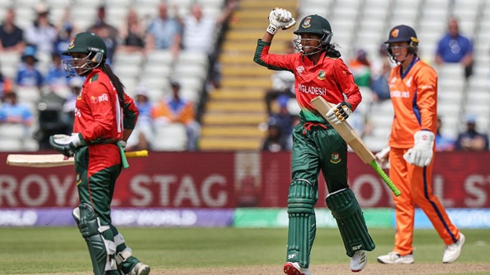 Bangladesh kick off Women's T20 World Cup campaign with 6-wicket win over Netherlands Bangladesh's Shorna Akter (C) celebrates after scoring the winning runs against Netherlands in their Women's T20 World Cup clash. (Getty)