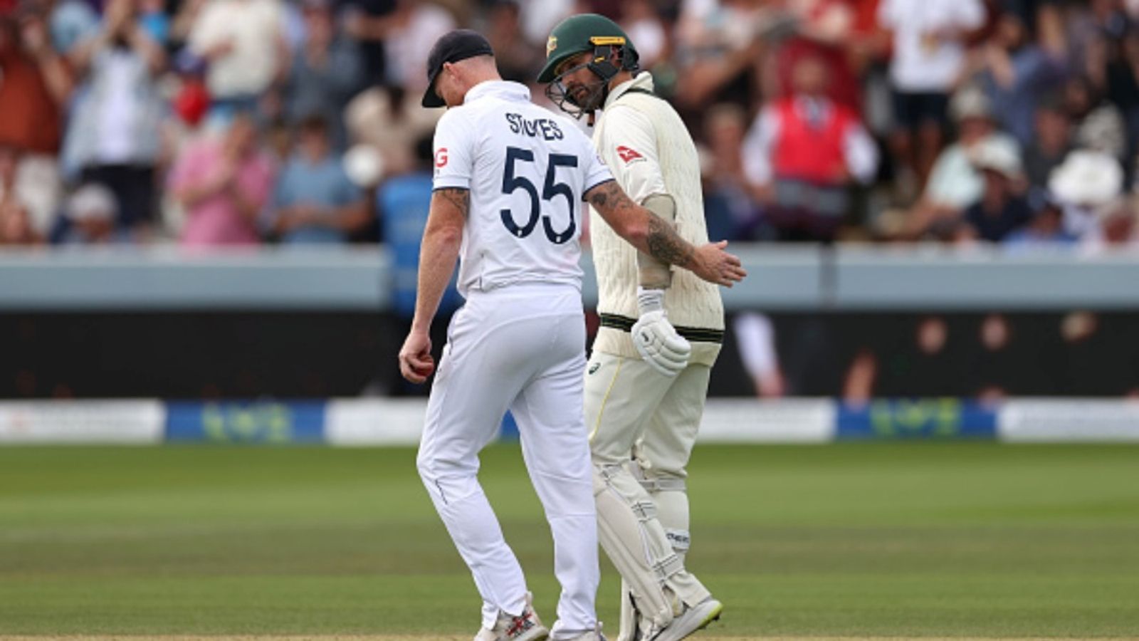 Nathan Lyon hopes ‘this isn’t the end of Ben Stokes’ career’ amid nightclub incident investigation Ben Stokes of England talks to Nathan Lyon of Australia after he batted with an injured calf during Day 4 of the Ashes 2nd Test at Lord's Cricket Ground on July 1, 2023 in London, England.
