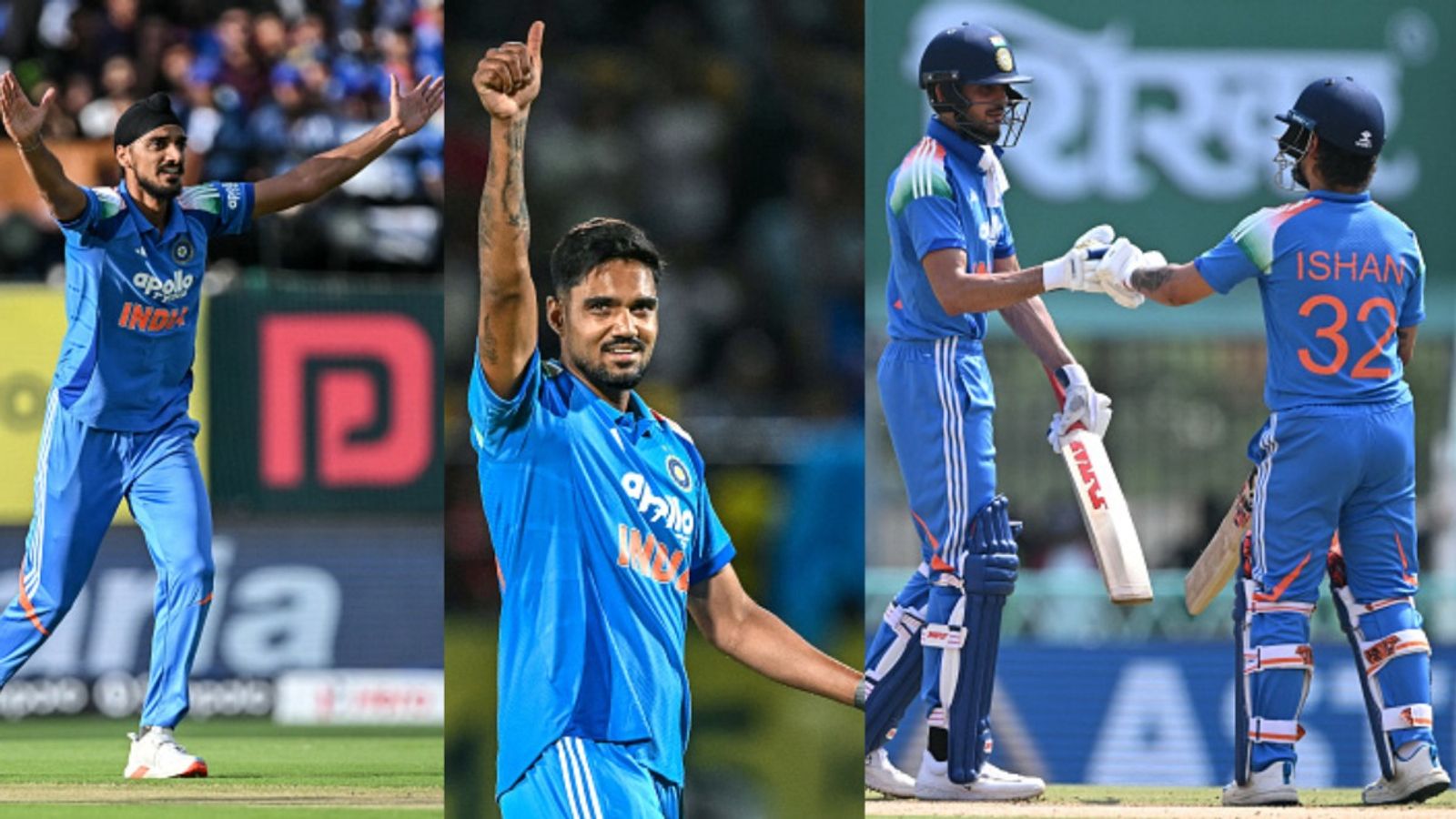 IND vs AFG: Gill-Kishan's tons, Gurnoor-Arshdeep's 3-fers power India to series-clinching 170-run win against Afghanistan L-R: India's Arshdeep Singh, Gurnoor Brar, Shubman Gill and Ishan Kishan in frame. (Getty)