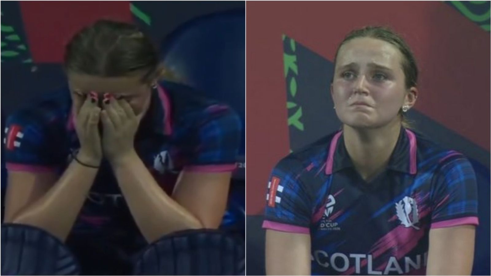 Scotland opener Darcey cries inconsolably in dugout after 62-ball 59 after losing wicket in 7-run loss to West Indies Scotland opener Darcey Carter in tears in dugout towards end of run chase against West Indies on June 18 at Headingley, Leeds.