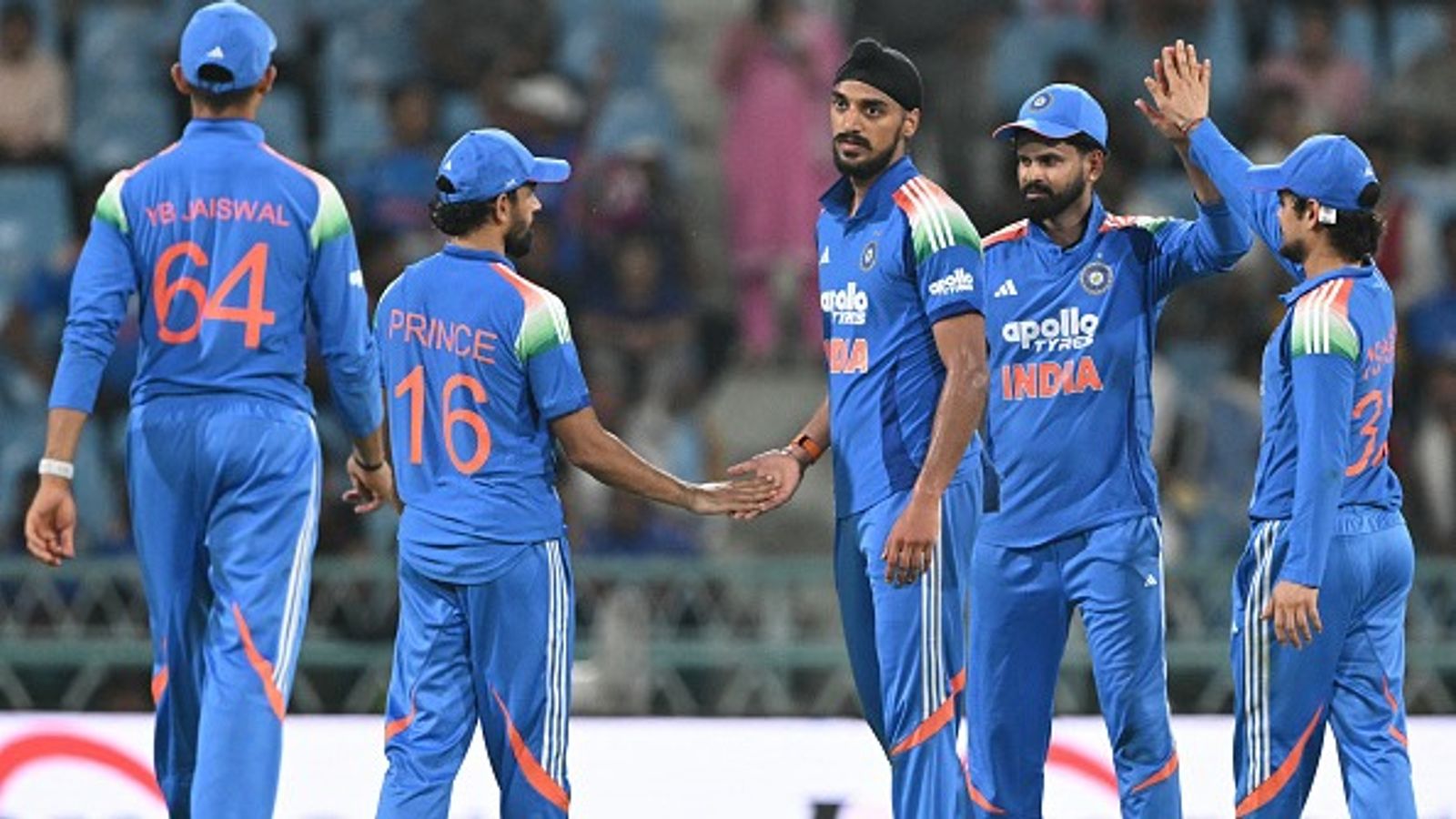 India star to be rested for third ODI against Afghanistan, Ryan ten Doeschate confirms India's ace pacer Arshdeep Singh (C) along with his teammates in this frame. (Getty)