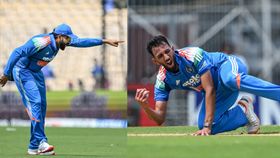 India's Rohit Sharma (L) and Prasidh Krishna in this frame. (Getty) India's Rohit Sharma (L) and Prasidh Krishna in this frame. (Getty)