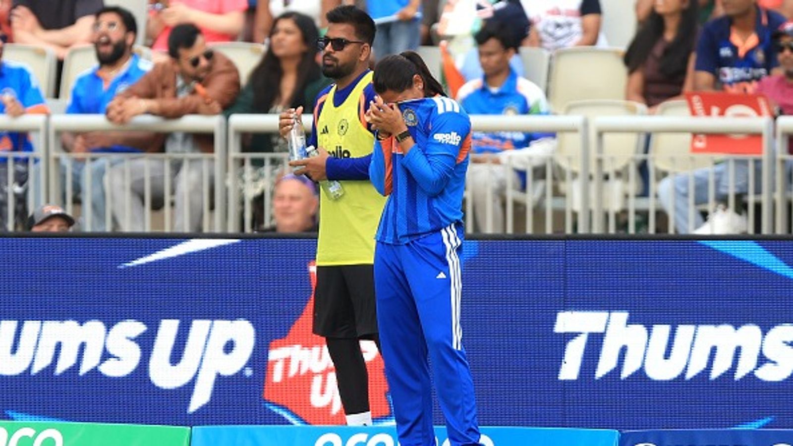 'Somewhere in this tournament she'll...': India head coach refuses to blame Radha for SA defeat after 2 dropped catches India's Radha Yadav reacts after dropping the catch of South Africa's Marizanne Kapp during the ICC Women's T20 World Cup match at Emirates Old Trafford, Manchester.