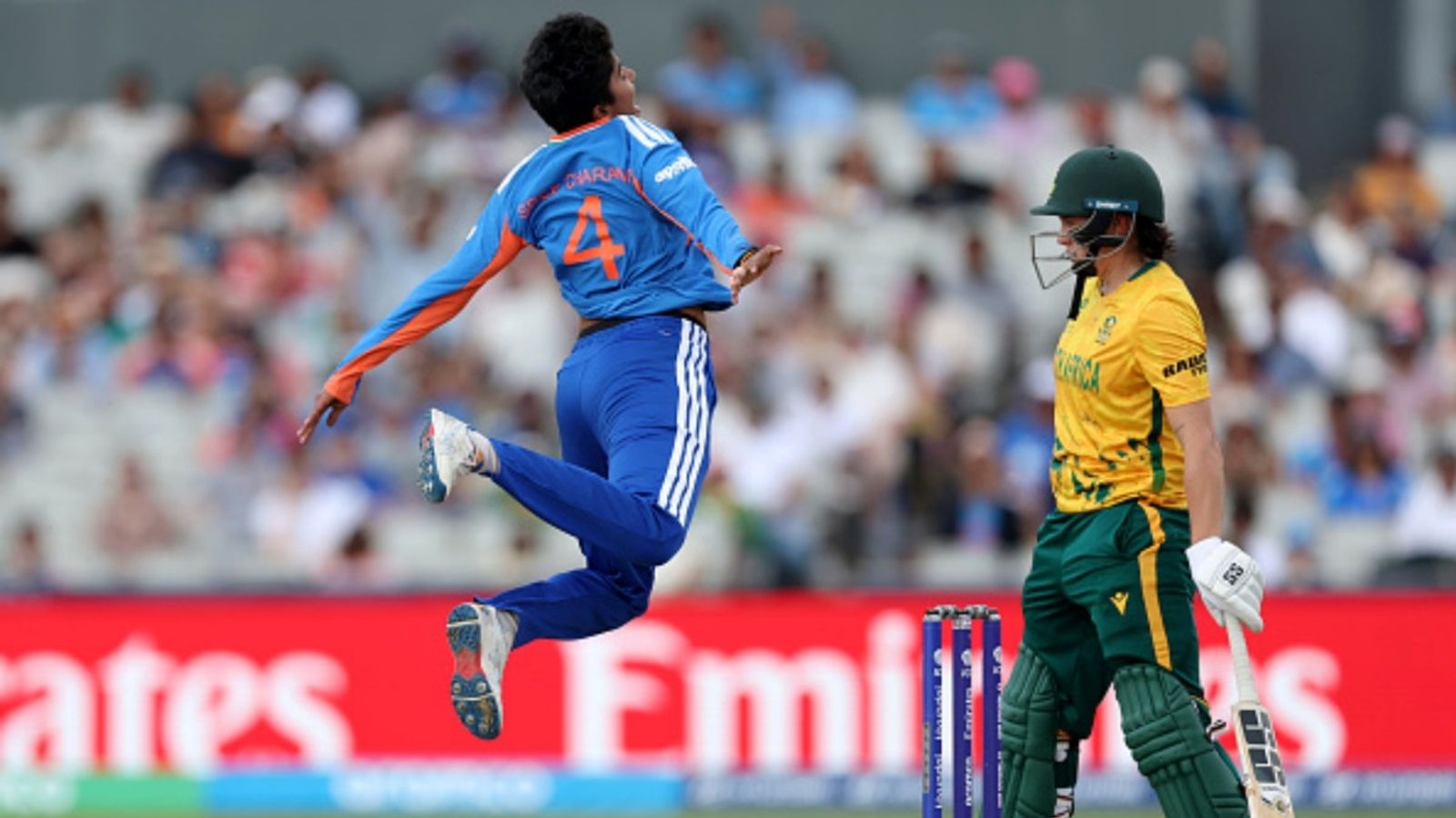 Shree Charani breaks ex-India spinner's T20 World Cup record, may end up creating all-time record before semifinals Shree Charani of India celebrates taking the wicket of Laura Wolvaardt of South Africa during the ICC Women's T20 World Cup Group A match at Old Trafford Cricket Ground on June 21, 2026 in Manchester, England.