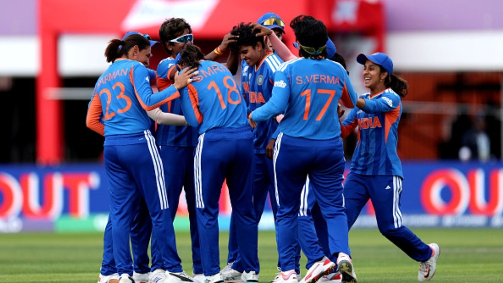 Big boost for India's 21-yr-old spinner, becomes no.1 ranked ICC T20I bowler ahead of must-win T20 World Cup 2026 clash Shree Charani of India celebrates with teammates after taking the wicket of Laura Wolvaardt of South Africa during the ICC Women's T20 World Cup Group A match at Old Trafford Cricket Ground on June 21, 2026 in Manchester, England.