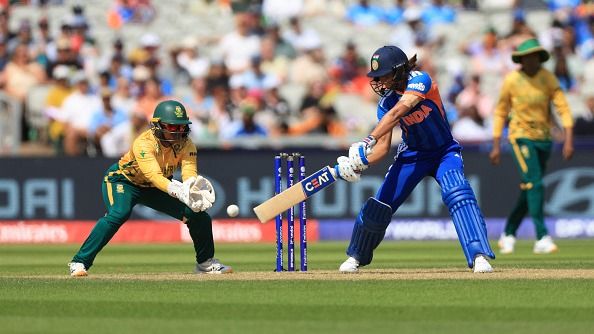 India captain Harmanpreet Kaur (R) in action in this frame. (Getty)
