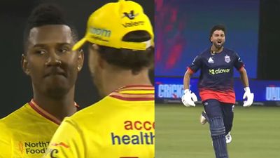WATCH: Nikhil Chaudhary's last-ball six stuns Texas Super Kings despite Akeal Hosein hat-trick Akeal Hosein and Nikhil Chaudhary in this frame. (screengrab)