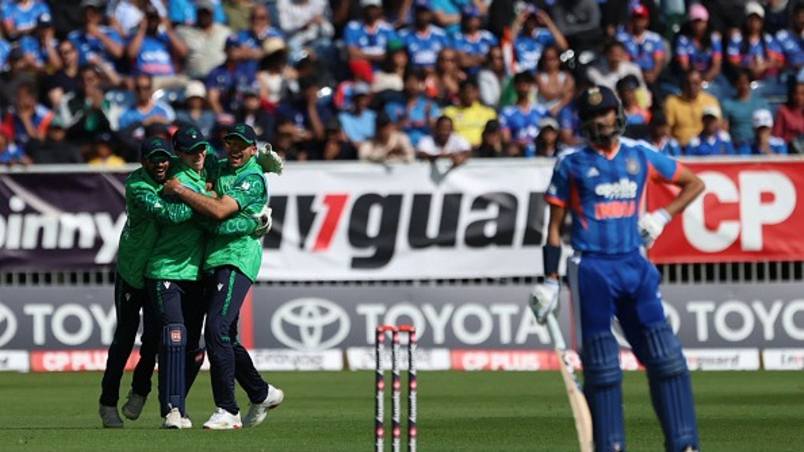 IND vs IRE: Ireland give India big reality check with 2-0 whitewash, hand world champions first T20I series loss in 3 years Ireland players celebrate the wicket of India's Axar Patel during their second T20I. (Getty)
