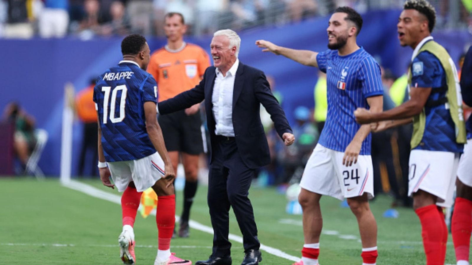 Watch: France head coach Deschamps bows down to Mbappe after stunning brace to qualify for World Cup's next round France vs Sweden in the frame (Image vis Getty)