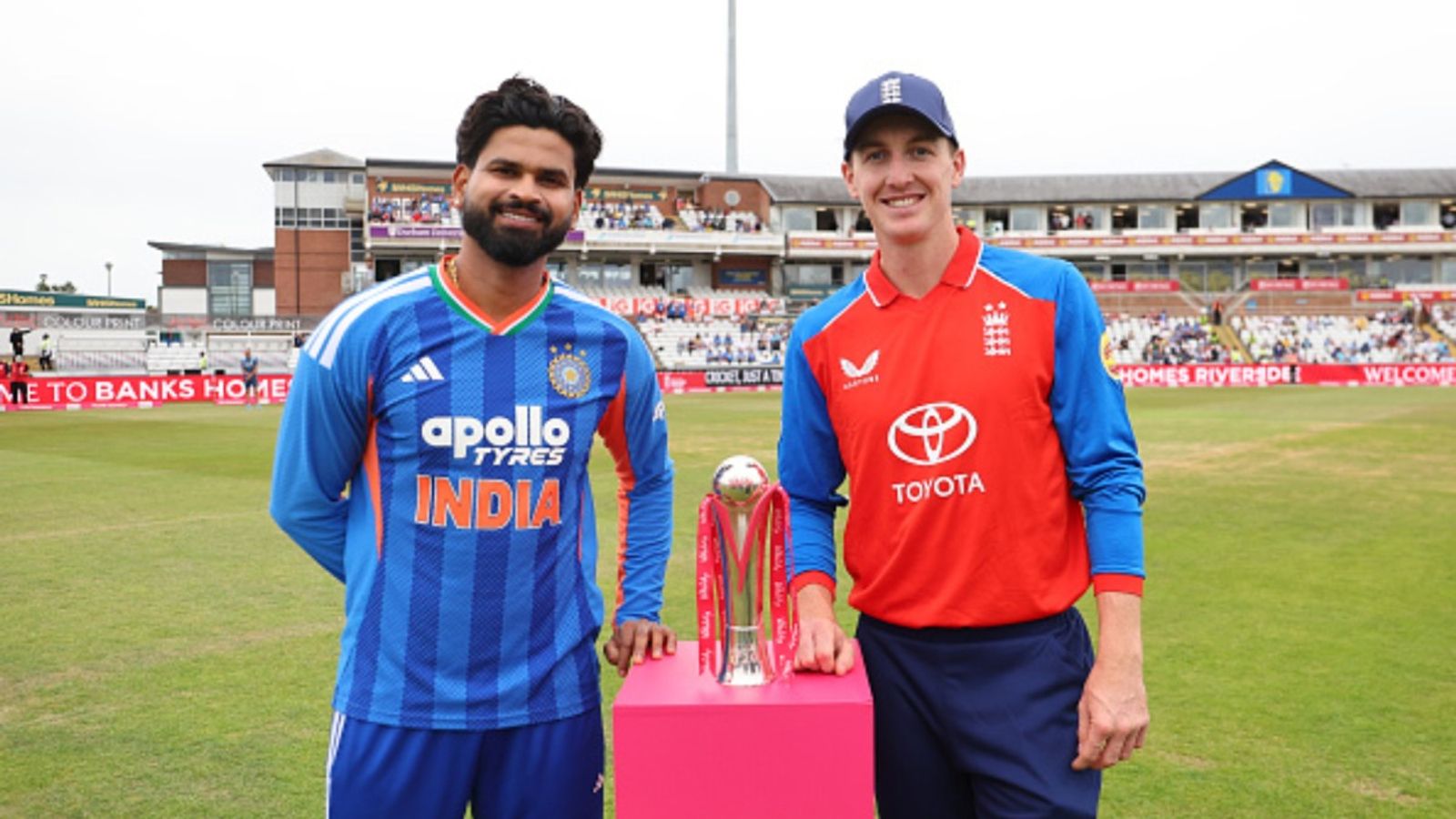 IND vs ENG 1st T20I: Rain delay explained, over reduction timings, 5-over match start time and DLS target Shreyas Iyer and Harry Brook in this frame. (Getty)