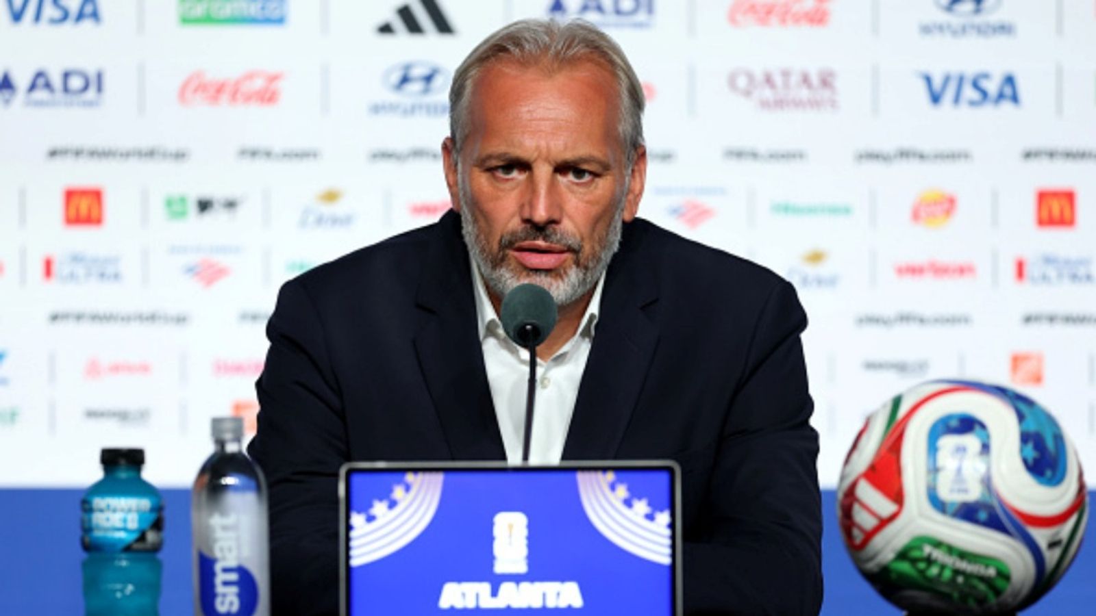 DR Congo coach informed of father's death during press conference post loss to England Sebastien Desabre, Head Coach of Congo DR, attends the post match press conference after the FIFA World Cup 2026 Round Of 32 match against England at Atlanta Stadium on July 01, 2026 in Atlanta, Georgia.