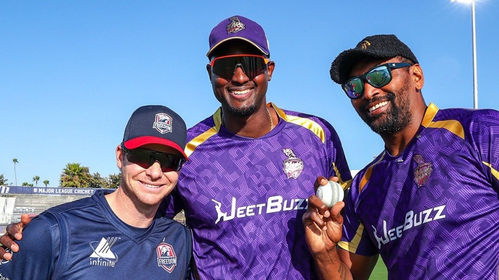 LAKR bowled out for 108 at SRK's dream project Knight Riders Stadium's 1st ever game, lose by 6 wickets LA Knight Riders captain Jason Holder and Washington Freedom captain Steve Smith before their MLC 2026 game at Knight Riders Cricket Stadium.