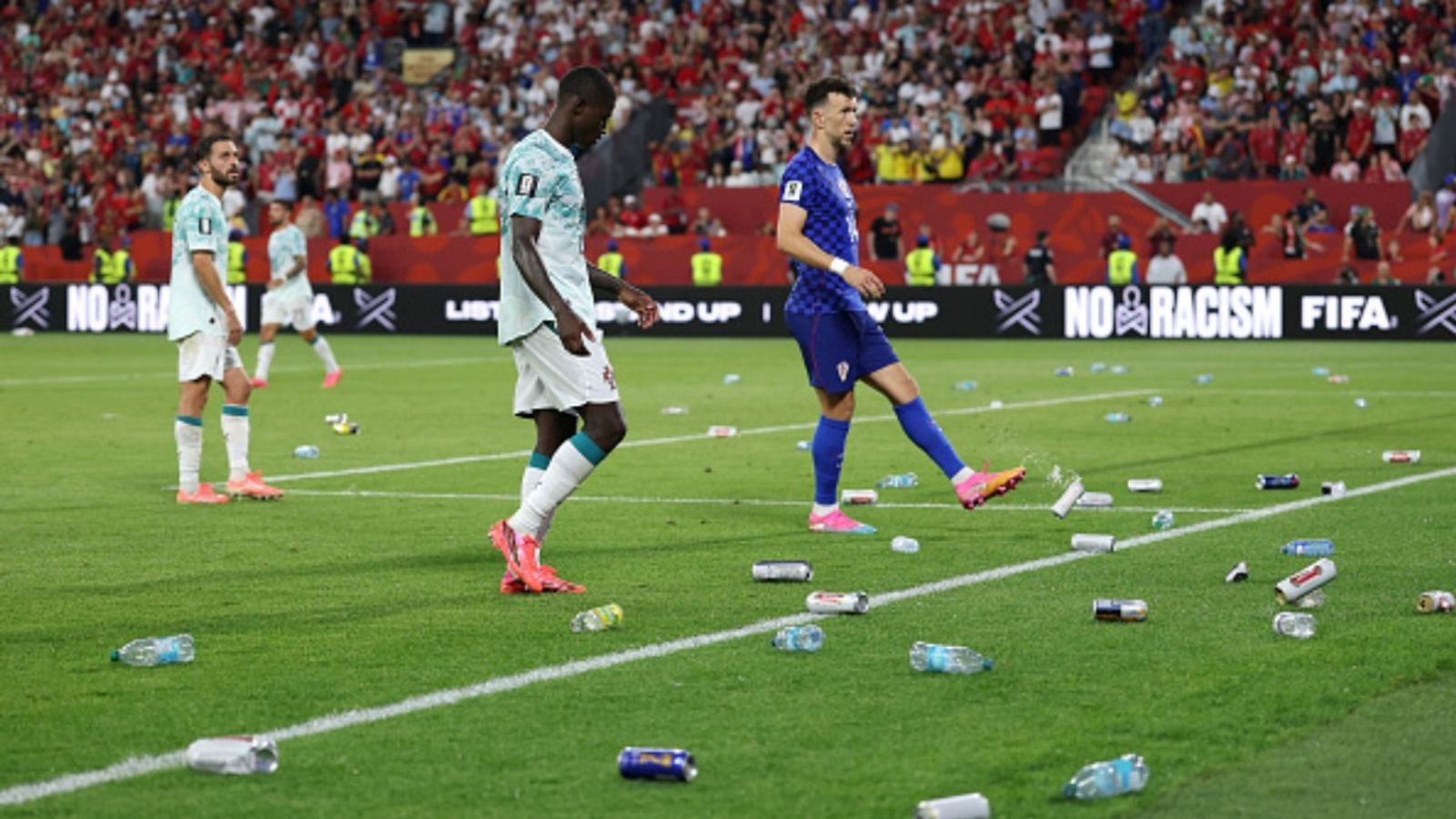 Angry Croatia fans throw bottles at Portugal players as stoppage time goal disallowed via VAR; watch video Bottles and cans thrown by fans are seen on the pitch during the FIFA World Cup 2026 Round of 32 match between Portugal and Croatia at Toronto Stadium on July 02, 2026 in Toronto, Ontario.