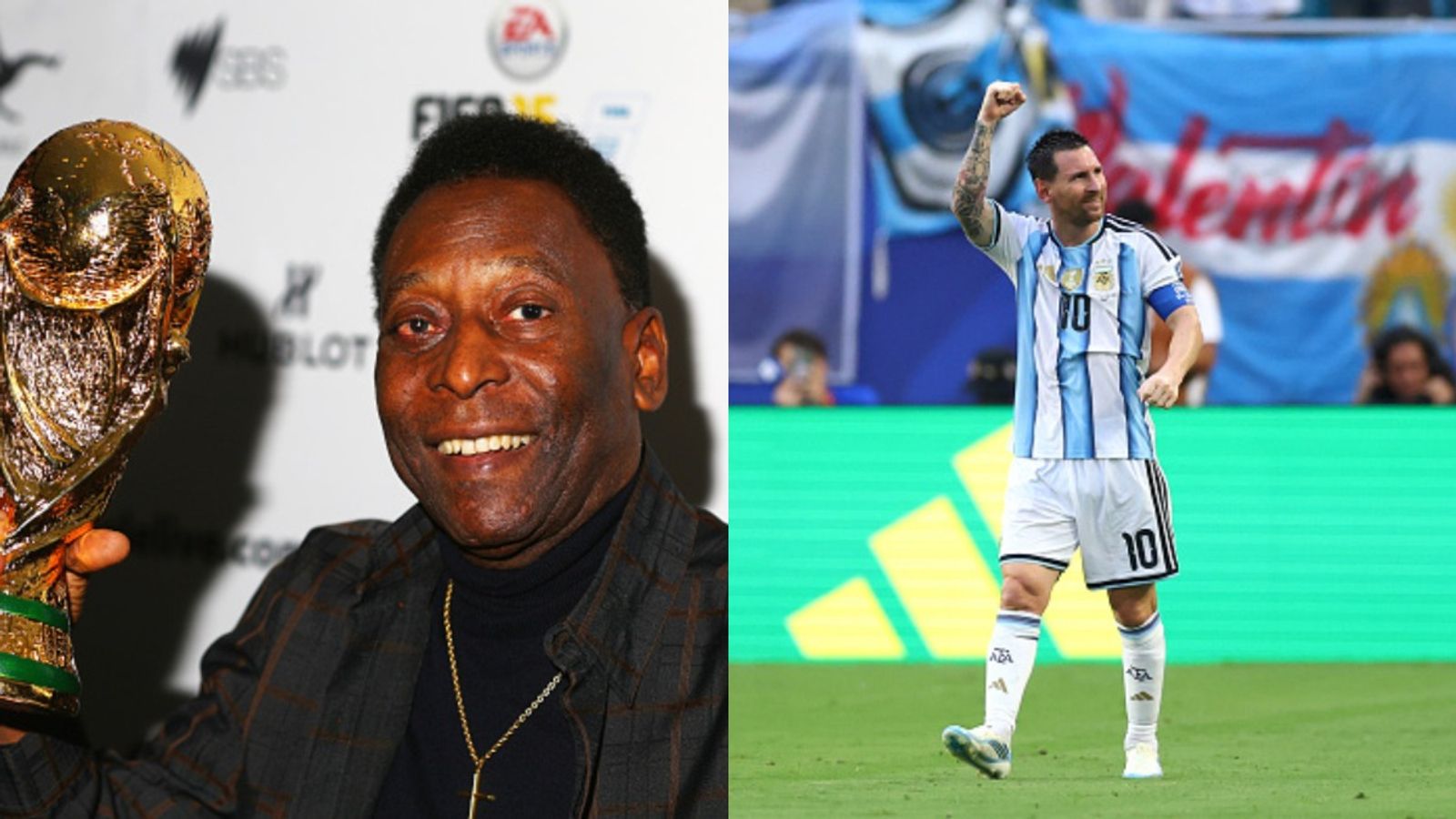 Lionel Messi breaks Pelé's long-standing FIFA World Cup record as Argentina beat Cape Verde Pelé and Lionel Messi in this frame. (Getty)