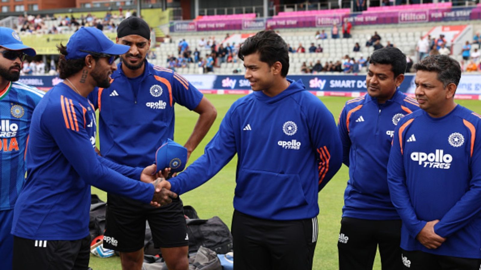 Vaibhav Sooryavanshi scripts history, breaks Tendulkar's record to become youngest cricketer to make India debut Vaibhav Sooryavanshi receiving his maiden International cap from Tilak Varma (Getty)