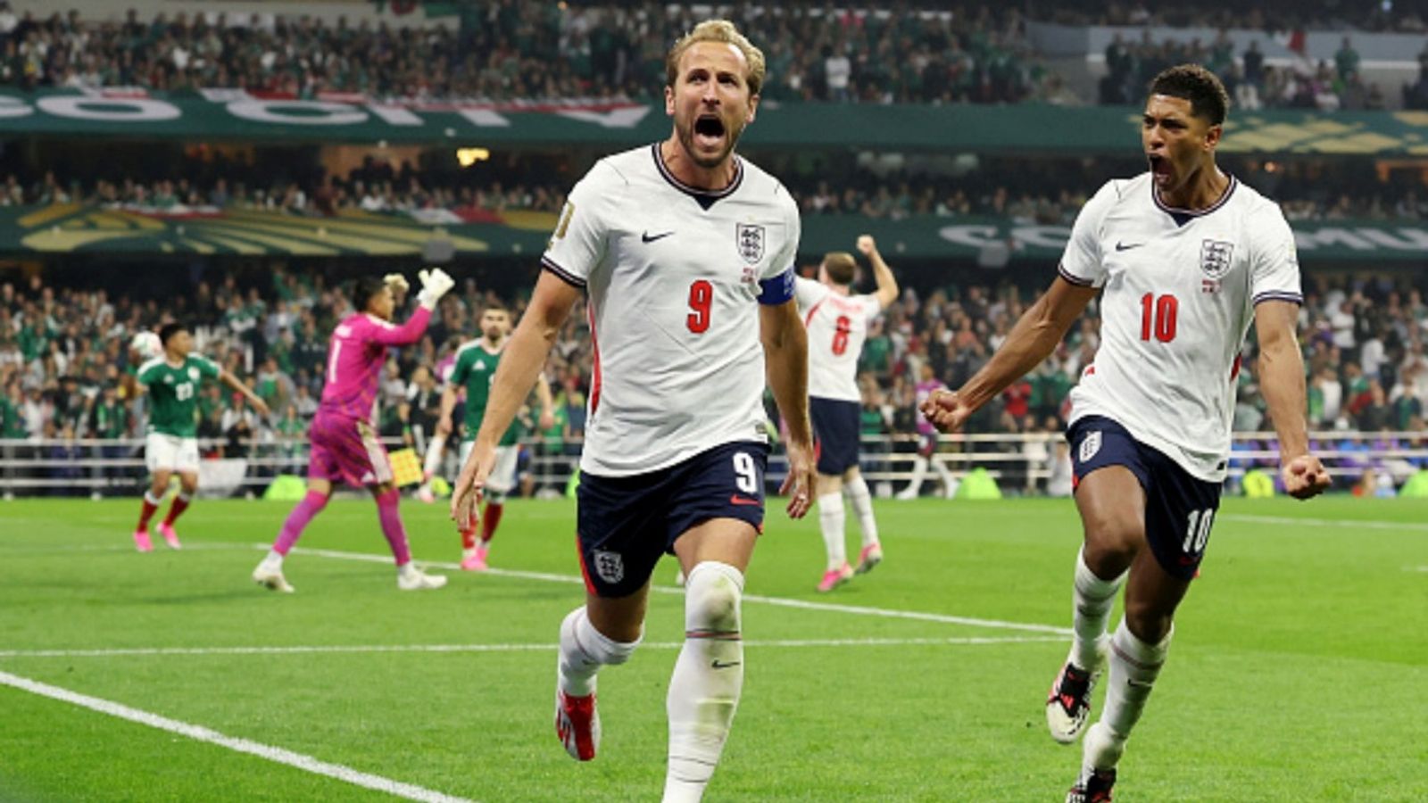 10-man England edge past co-hosts Mexico with 3-2 win to book quarterfinals date with Norway Harry Kane of England celebrates with Jude Bellingham after converting a penalty for his team's third goal during the FIFA World Cup 2026 Round of 16 match against Mexico at Mexico City Stadium on July 05, 2026.