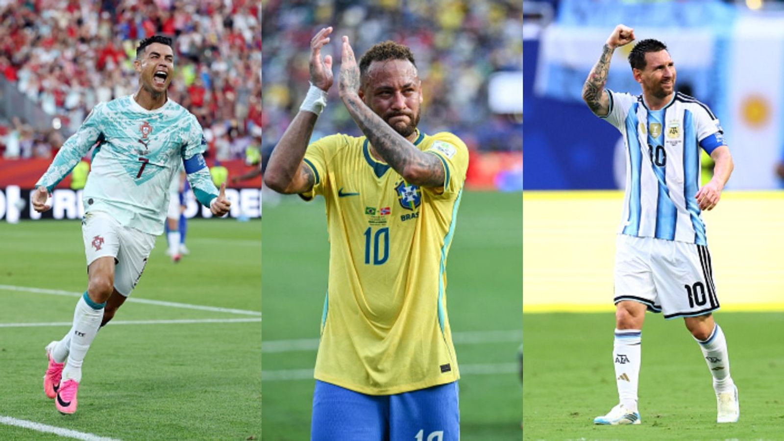 FIFA World Cup 2026: Neymar retires after Brazil exit, joins Lionel Messi and Cristiano Ronaldo with rare feat Cristiano Ronaldo (L), Neymar (C), Lionel Messi (R) in this frame. (Getty)