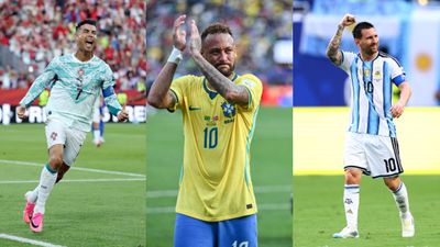 FIFA World Cup 2026: Neymar retires after Brazil exit, joins Lionel Messi and Cristiano Ronaldo with rare feat Cristiano Ronaldo (L), Neymar (C), Lionel Messi (R) in this frame. (Getty)