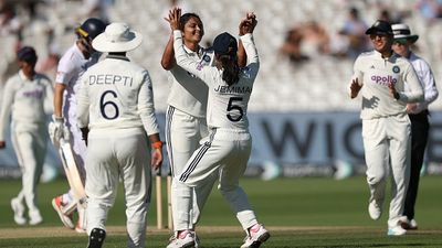 IND W vs ENG W: Yastika-inspired India leave England reeling, 4-wicket away from breaching Lord's fort India bowler Sayali Satghare celebrates the wicket of England's Alice Capsey in this frame. (Getty)