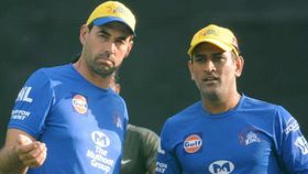 CSK's head coach Stephen Fleming (L) and captain MS Dhoni in frame CSK's head coach Stephen Fleming (L) and captain MS Dhoni in frame