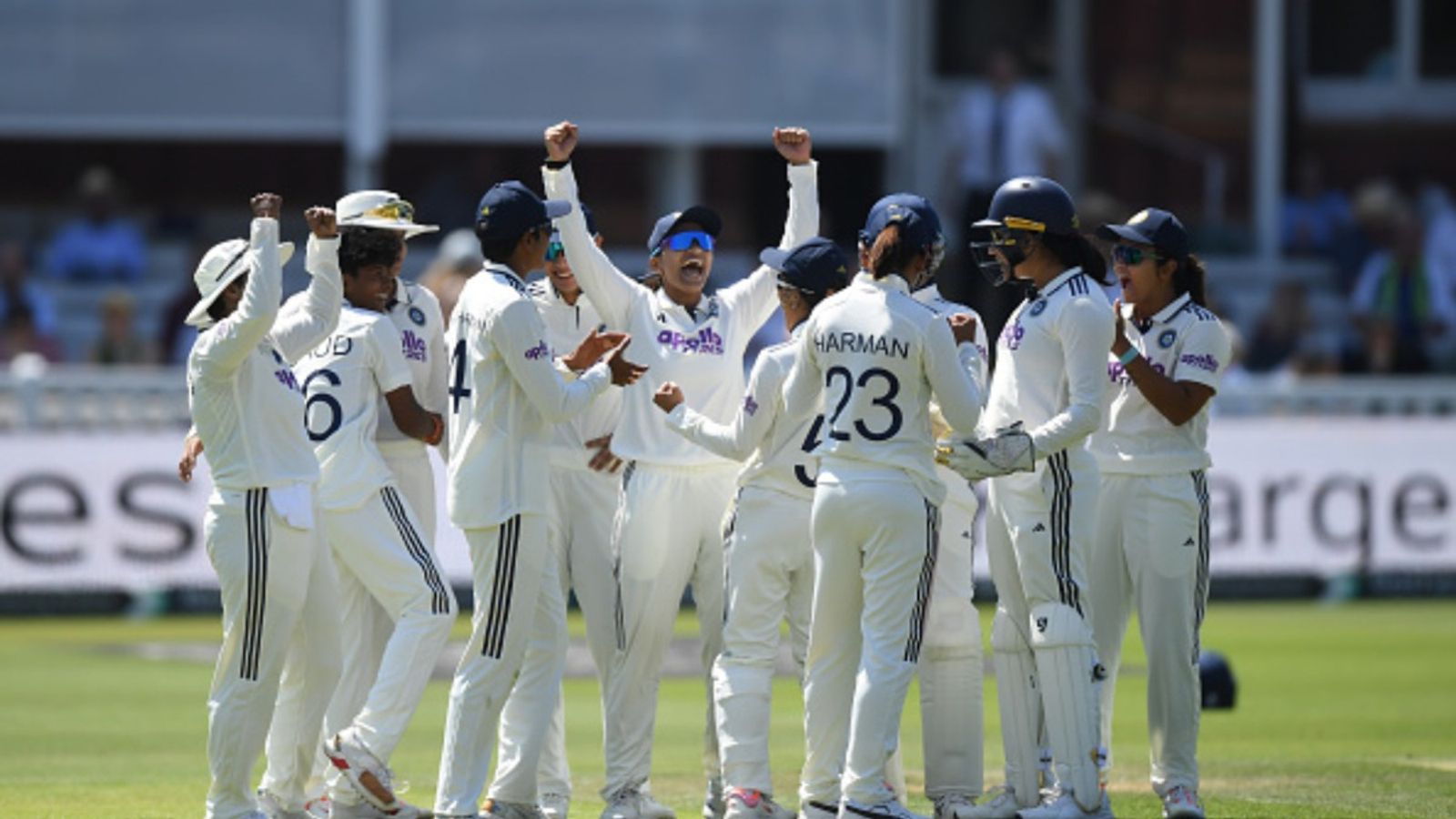 IND W vs ENG W: India crush England by 270 runs to win historic Lord's Test The India team celebrate after the dismissal of Nat Sciver-Brunt of England. (Getty)