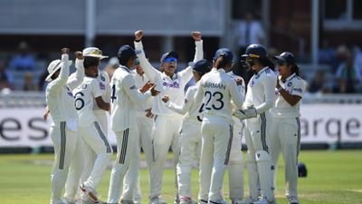 IND W vs ENG W: India crush England by 270 runs to win historic Lord's Test The India team celebrate after the dismissal of Nat Sciver-Brunt of England. (Getty)
