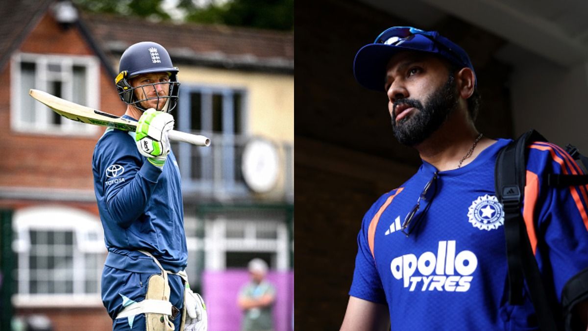 England's Jos Buttler (L) and India's Rohit Sharma in frame. (Getty)