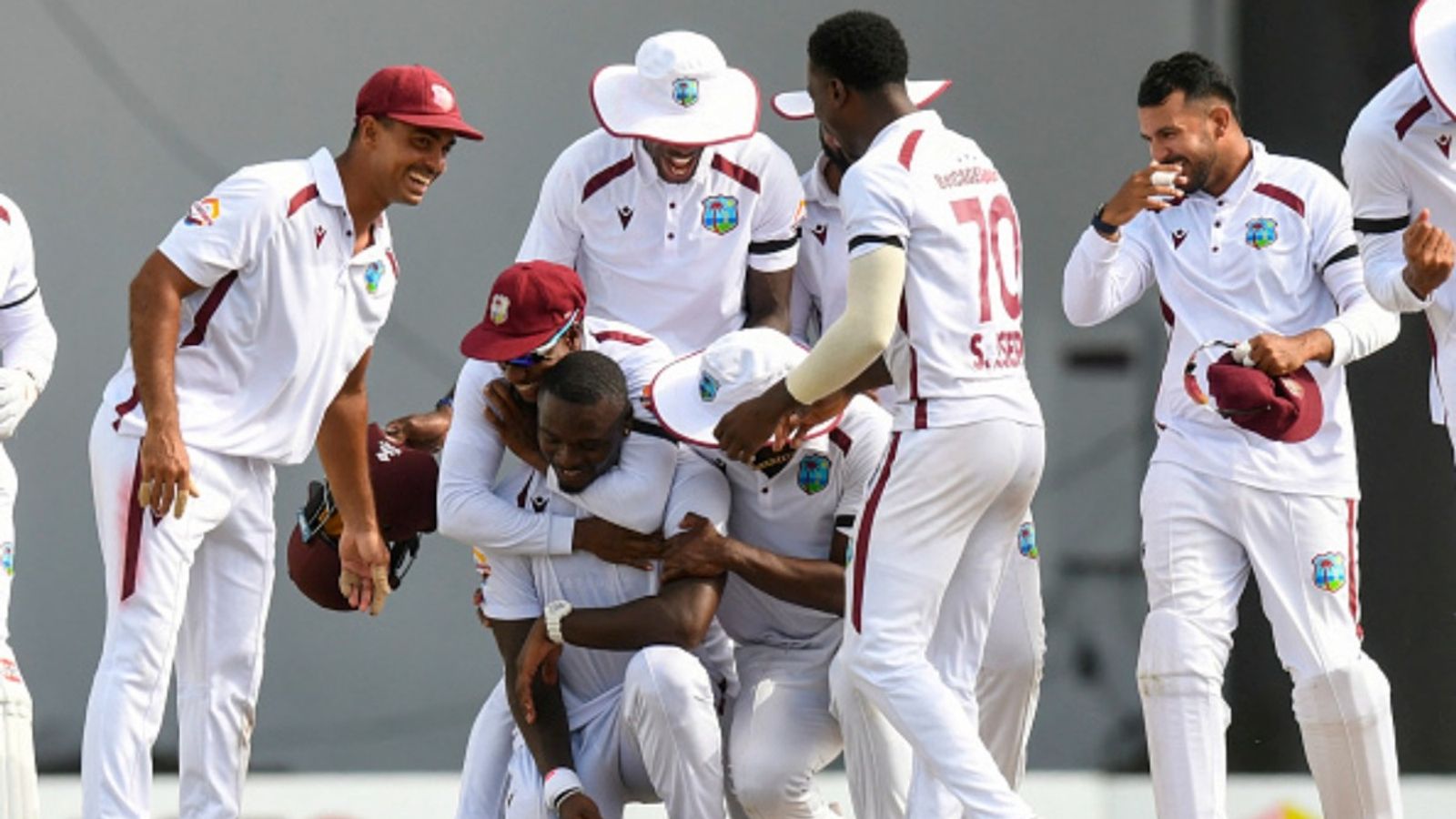 Pakistan stay at bottom of WTC 2025-27 points table, West Indies get close to England's spot with 90-run win Bowler Jayden Seales (3rd-L) of West Indies is hugged by teammates after taking the last wicket to defeat Pakistan by 90 runs during the fourth day of the first Test at the Brian Lara Cricket Academy in Tarouba, Trinidad and Tobago, on July 28, 2026.