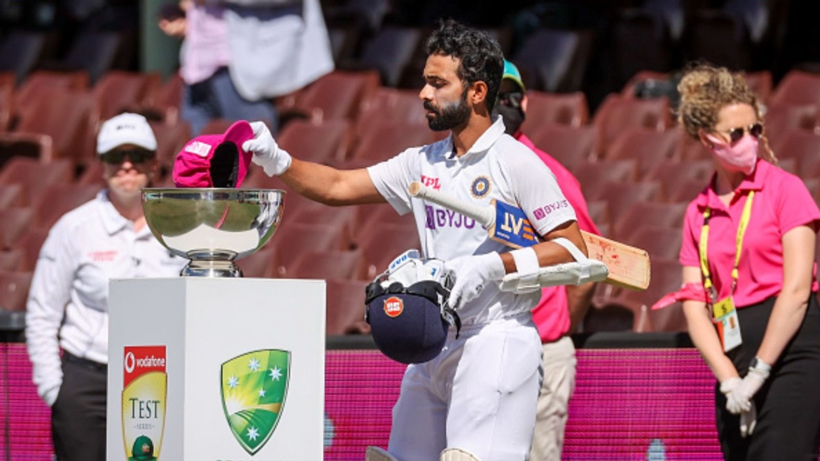 Ajinkya Rahane announces retirement from international cricket, bids emotional goodbye India's captain Ajinkya Rahane places his pink cap into a bowl in support for the McGrath Foundation charity before the start of day three of the third Test against Australia at the Sydney Cricket Ground (SCG) on January 9, 2021.