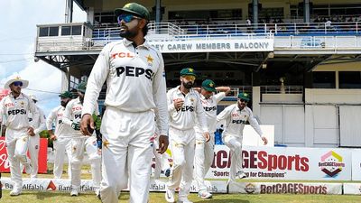 Babar Azam joins legend Imran Khan in elite captaincy ranks during WI vs PAK 2nd Test Pakistan captain Babar Azam (foreground) leads his team in this frame. (Getty)