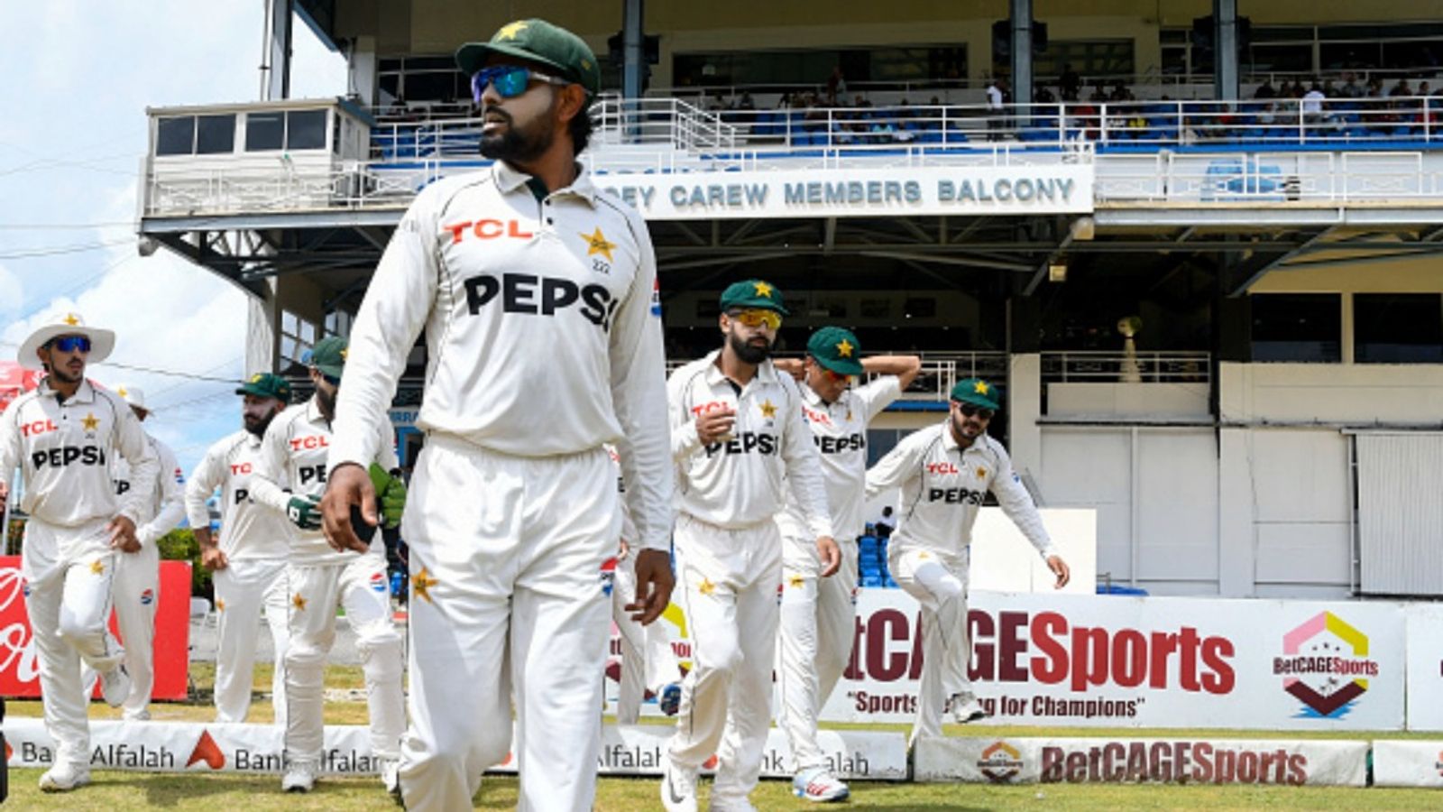 8 wickets in 1st Test but still dropped? Babar Azam explains why he benched Mohammad Abbas despite fifer in previous innings Babar Azam (C) of Pakistan leads his teammates on to the field during the Day 1 of the 2nd Test against West Indies at Queens Park Oval, Port of Spain, Trinidad and Tobago, on August 02, 2026.