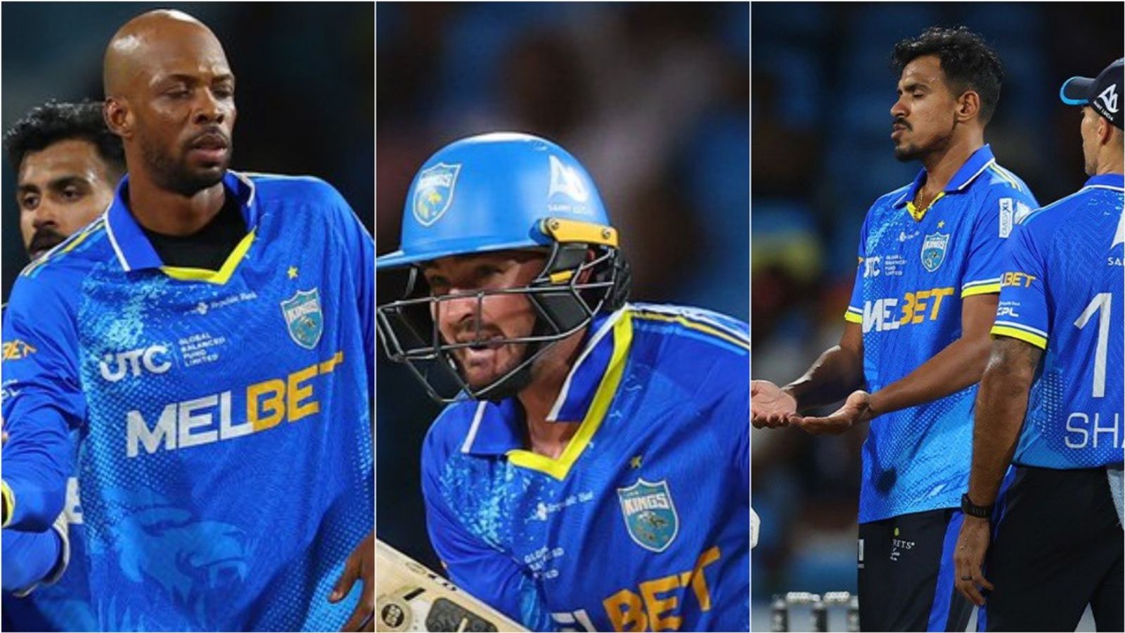 From 116 for 2 in 11th over to falling short of 188-run target by 5 runs, Theekshana-Chase choke Kings in run chase Saint Lucia Kings skipper Roston Chase, Andries Gous and Maheesh Theekshana in action against Antigua & Barbuda Falcons in CPL 2026 match on August 10.