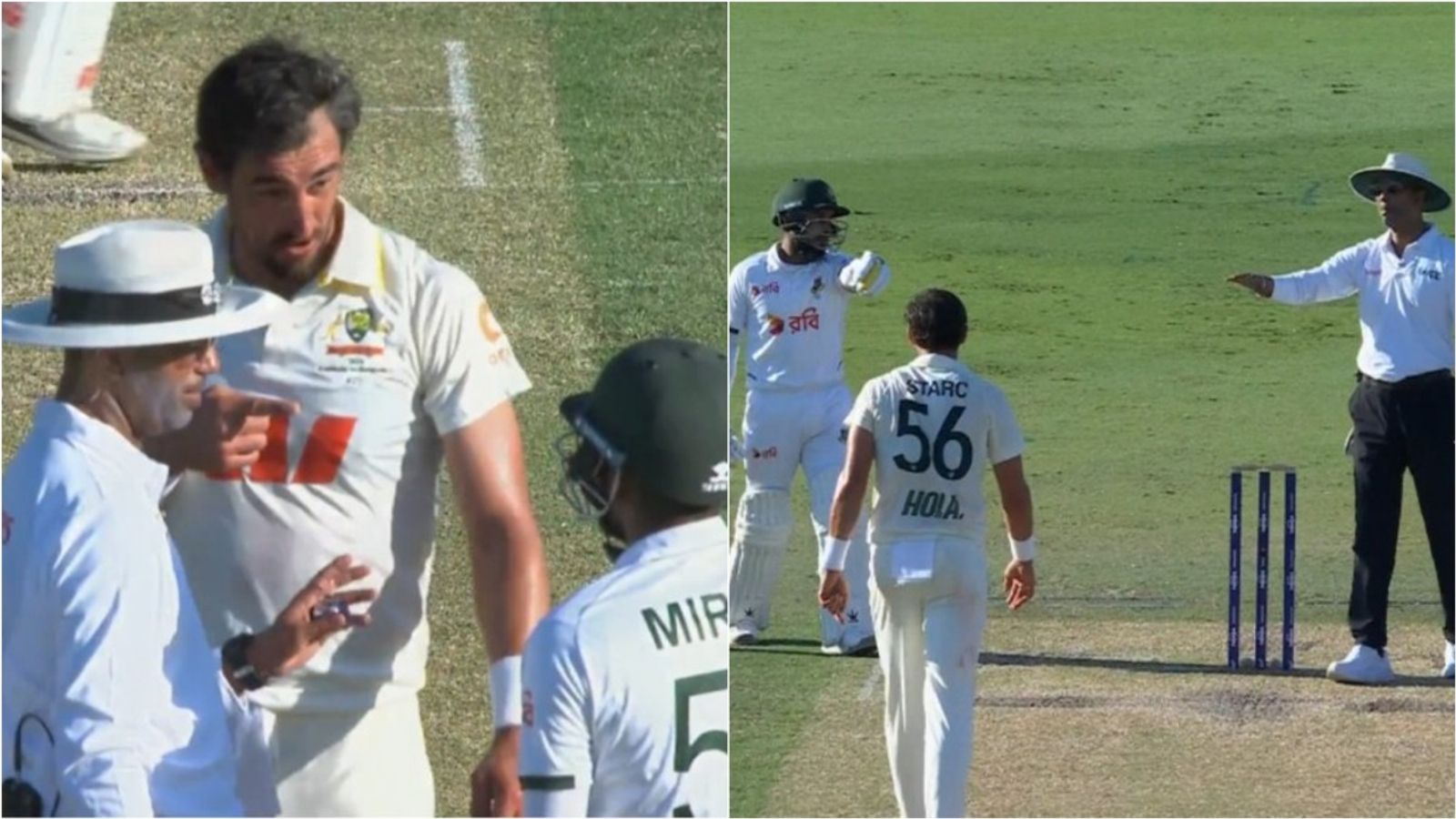 Why Mitchell Starc told Mehidy Hasan Miraz to 'get off the wicket!' on frustrating Day 2 for Australia? Here's the reason Australia's Mitchell Starc in an altercation with Bangladesh's Mehidy Hasan Miraz as umpire Kumar Dharamsena intervenes on Day 2 of the first Test in Darwin.