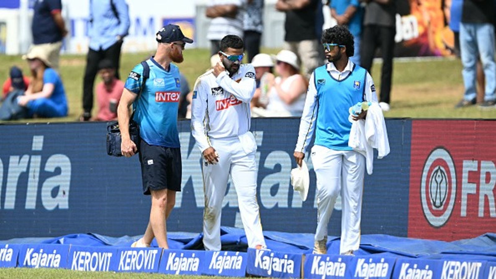 Triple whammy for Sri Lanka, not one or two, three stars set to miss second Test against India Sri Lanka's Dinesh Chandimal (C) walks back to the pavilion after an injury during in the first Test vs India. (Getty)
