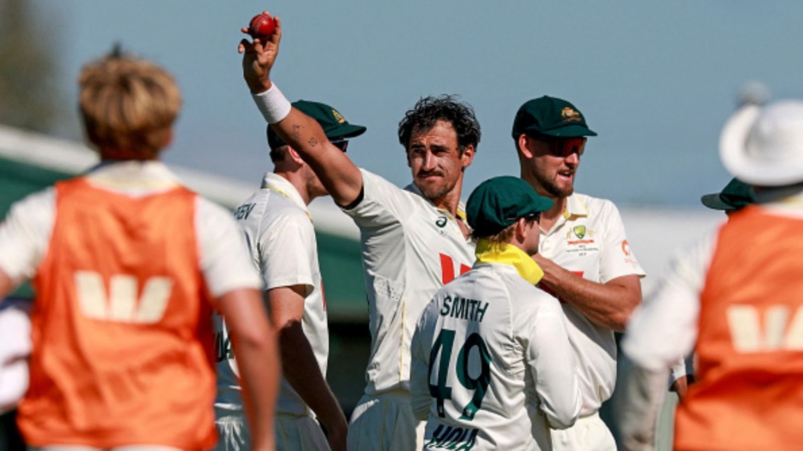 Starc takes 10, Bangladesh bowled out for 95 as Australia win 2nd Test by an innings and 51 runs Australia's Mitchell Starc (C) celebrates with team mates after taking his tenth wicket for the match of Bangladesh's Taijul Islam during the second day of the second Test at the Great Barrier Reef Stadium in Mackay on August 23, 2026.