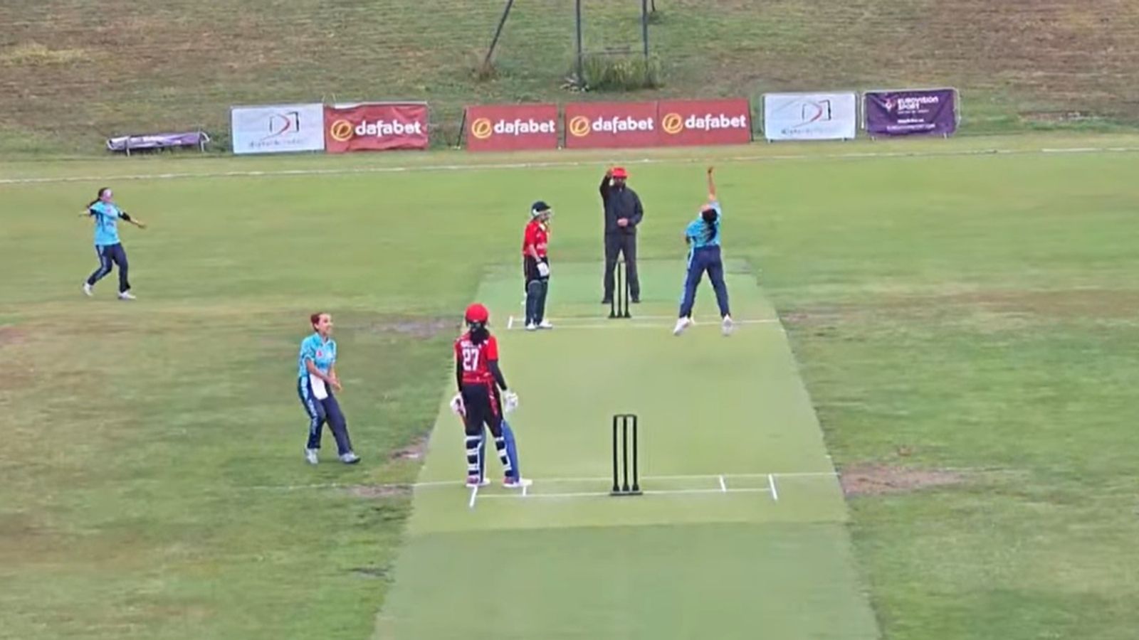7 ducks, bowled out for 35 and a match that finished in 82 balls Turkey's Kubra Canavarci successfuly appeals for a wicket against Austria in Women's Intercontinental Cup 2026 match on August 26.