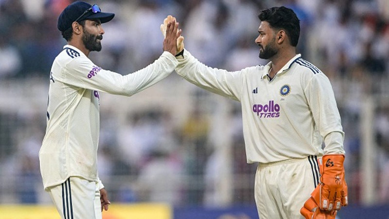 Fresh off Sri Lanka series, Team India stars face gruelling fitness test at CoE India's Rishabh Pant (R) high-fives his teammate Ravindra Jadeja in this frame. (Getty)