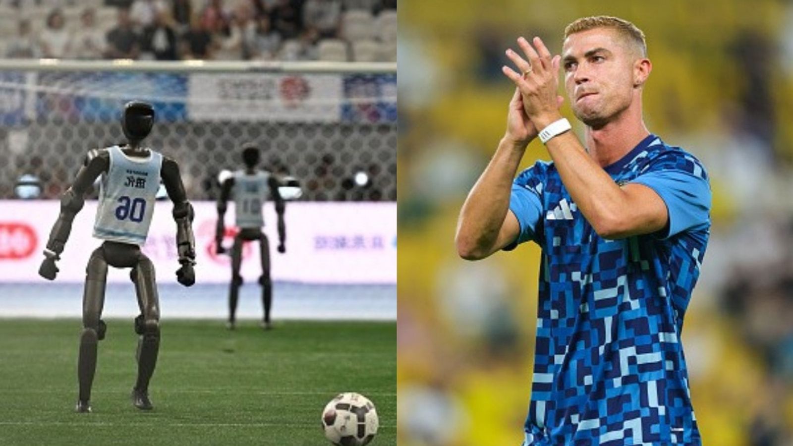 Watch: Robot stuns fans with Cristiano Ronaldo’s iconic SIUUU celebration at World Humanoid Robot Games Robot and Cristiano Ronaldo in the frame (Images via Getty)