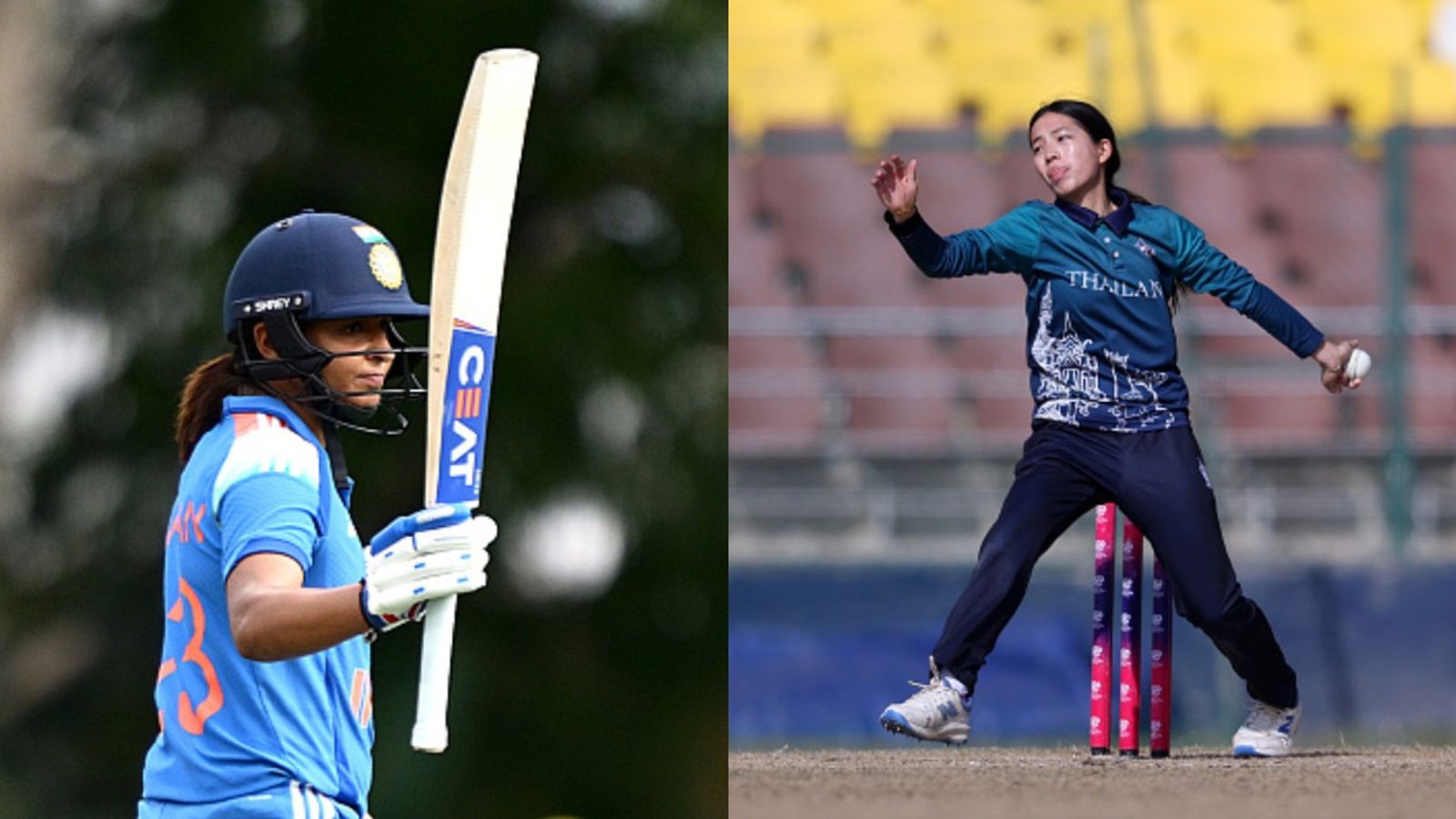 Women's Asia Cup: India put to bowl first vs Thailand, 25-yr-old makes T20I debut; Know playing XIs Thailand captain Thipatcha Putthawong (R) and India skipper Harmanpreet Kaur in this frame. (Getty)