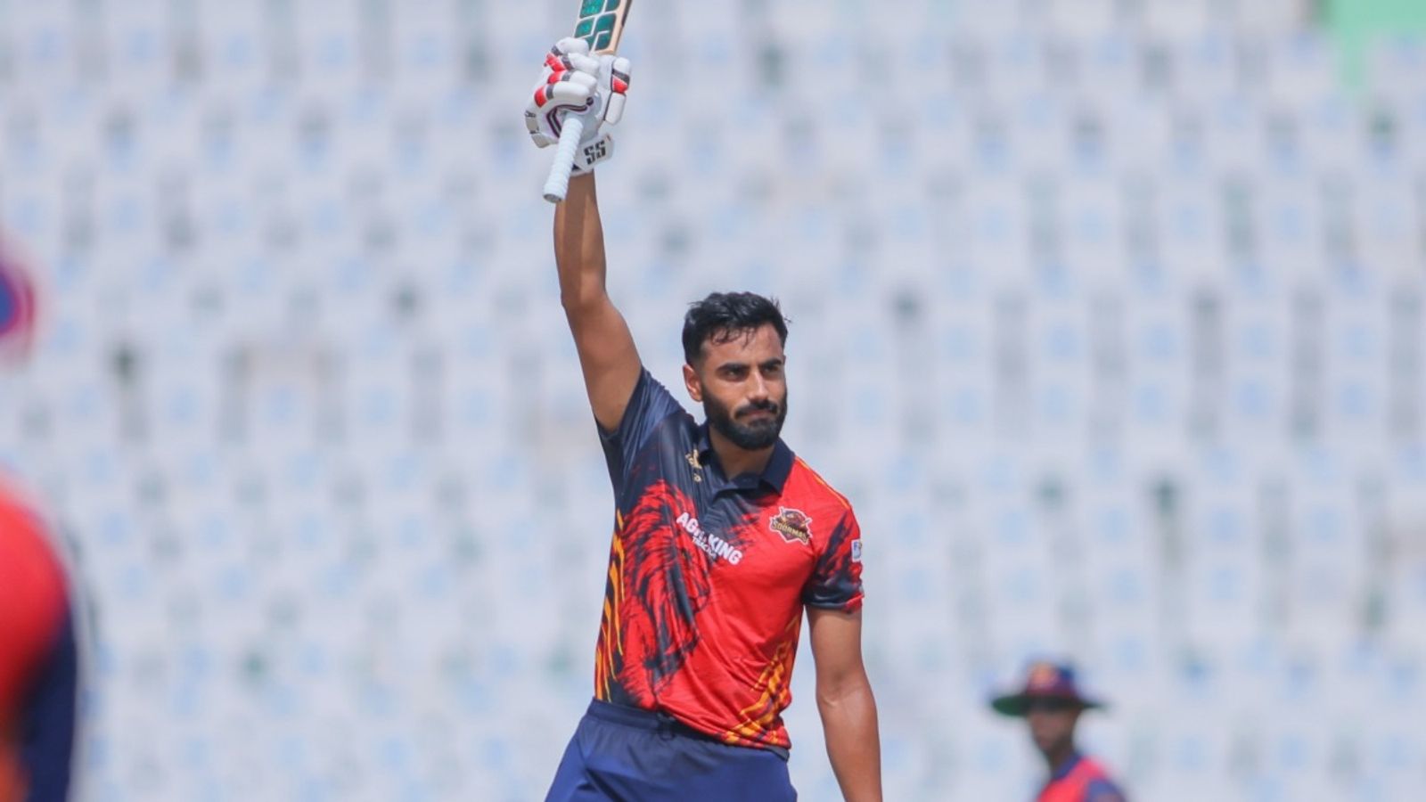 MI's Rs 5.25 crore star slams 64-ball 173 including 12 sixes in Sher-e-Punjab T20 League match Amritsar Soormas' Naman Dhir celebrates his century against Mohali Kings in Sher-e-Punjab T20 League 2026 match on September 8.