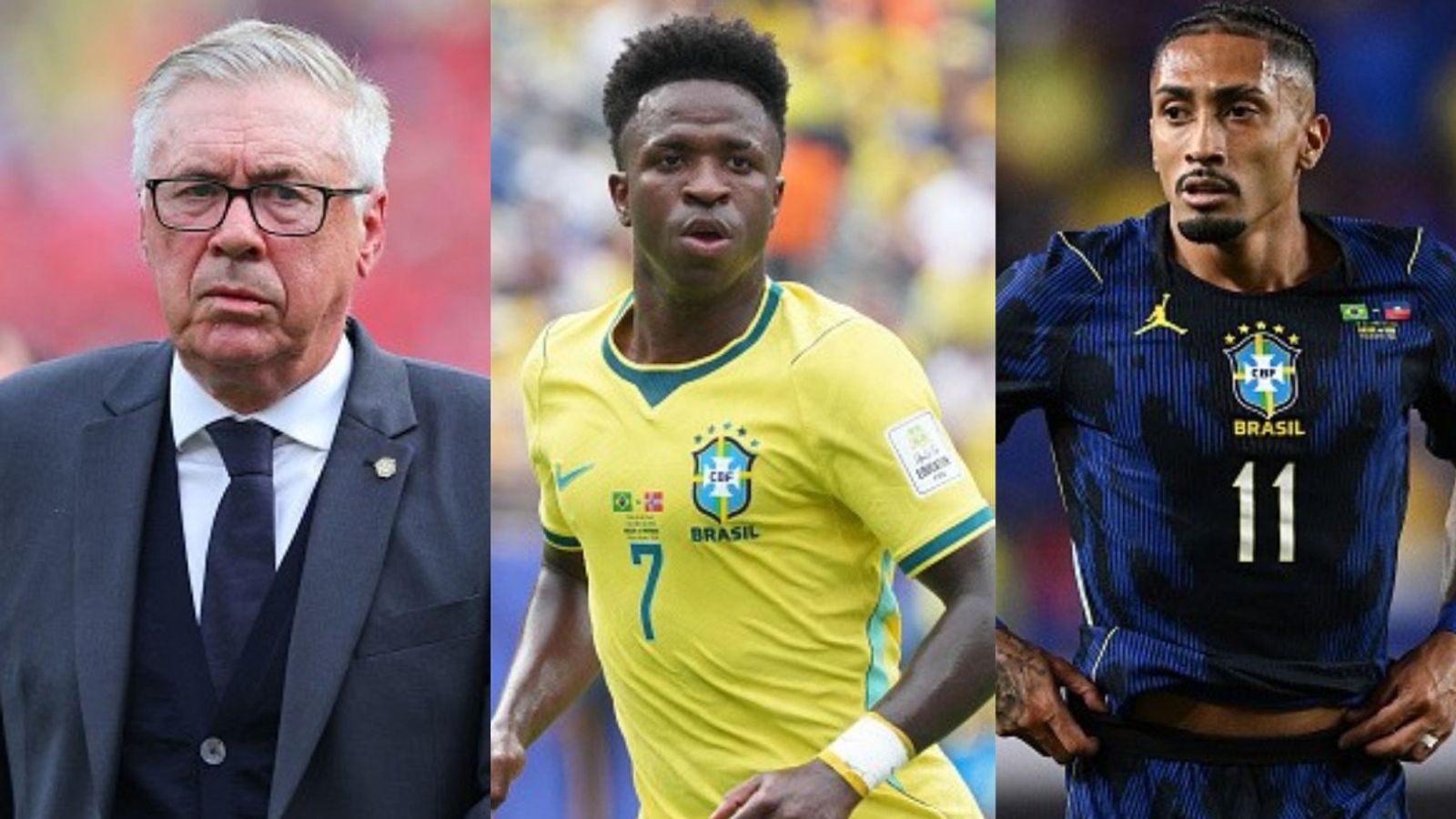 Raphinha, Vinicius Jr & more called for Brazil's 26-man squad vs India for historic showdown Carlo Ancelotti, Vinicius Jr and Raphinha in the frame (Images via Getty)