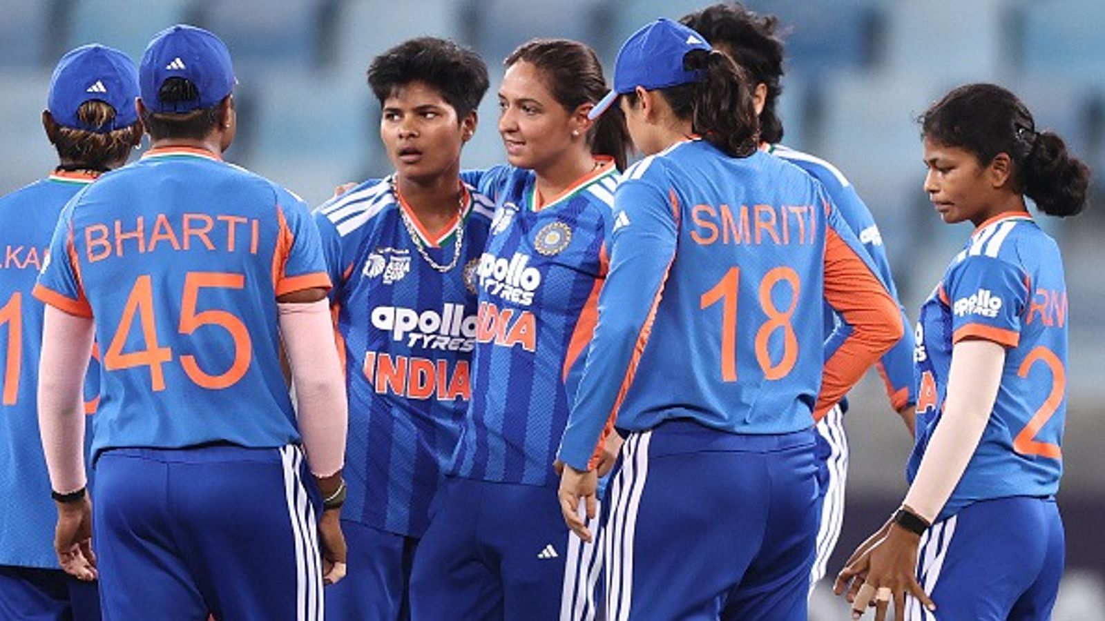India's star pacer punished for breaching ICC's code of conduct during Women's Asia Cup final India's star pacer Kranti Gaud (C) celebrates with her teammates in this frame. (Getty)
