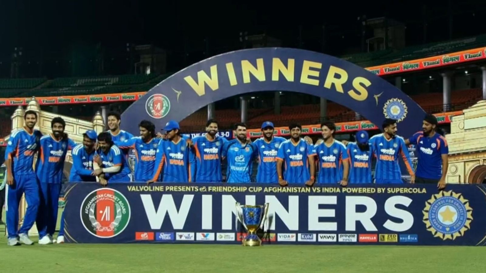 IND vs AFG: Shreyas Iyer wins hearts by inviting Afghan skipper to join India's Trophy celebrations after T20I series sweep IND vs AFG: Shreyas Iyer wins hearts by inviting Afghan skipper to join India's Trophy celebrations after T20I series sweep. (Screenshot)