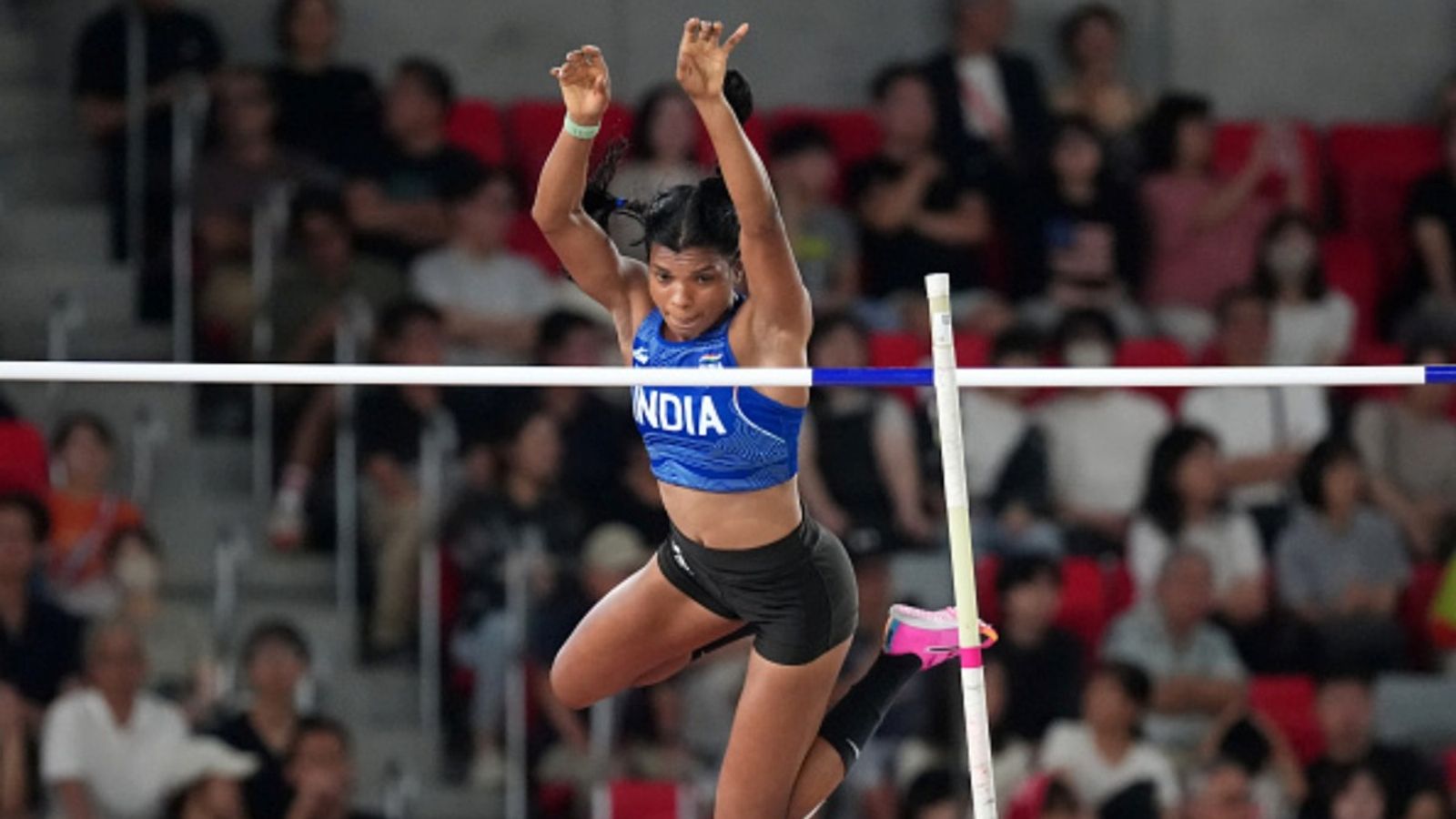 Baranica Elangovan wins India's 1st ever Asian Games 2026 medal in women's pole vault event Baranica Elangovan of India competes in the Athletics Women's Pole Vault on day six of the 20th Asian Games Aichi-Nagoya at Nagoya City Mizuho Park Athletic Stadium on September 25, 2026.
