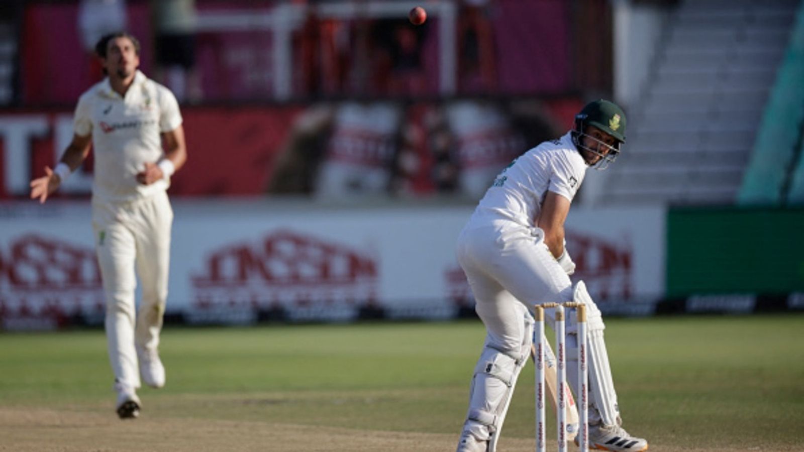 Australia dare South Africa to break all-time record for highest successful Test run chase against them South Africa's Aiden Markram watches the ball after playing a shot on day four of the first Test against Australia at the Kingsmead stadium in Durban on October 12, 2026.