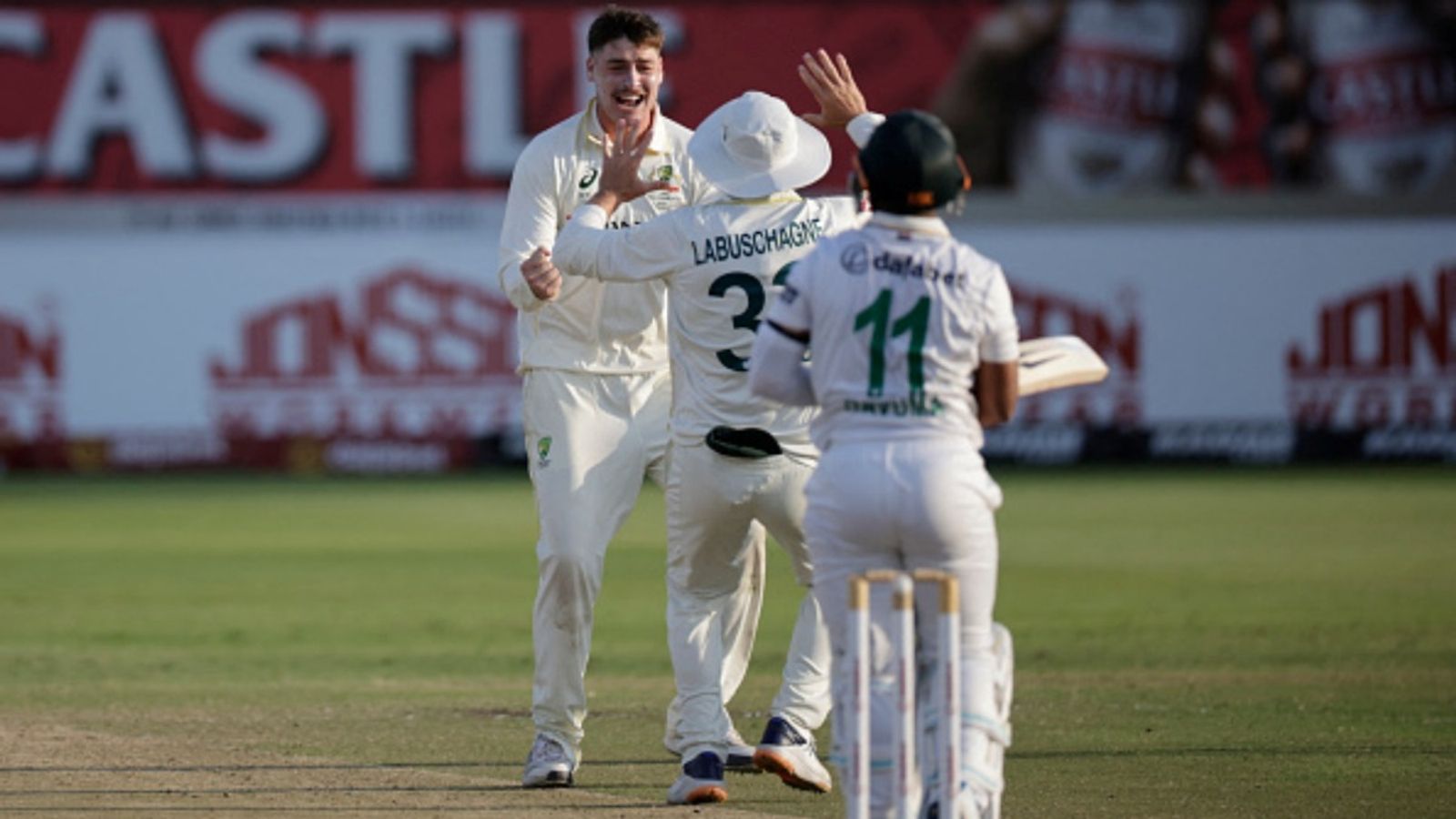 Bavuma loses 1st Test as captain, Hazlewood runs riot with 6-fer; SA slip in WTC table, AUS stay on top Australia's Matt Renshaw (L) celebrates after dismissing South Africa's Temba Bavuma (R) on day four of the first Test at the Kingsmead stadium in Durban on October 12, 2026.