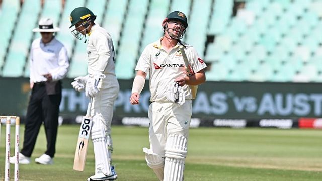 SA vs AUS: Australia forced to follow-on at 154/4 as South Africa close in on dramatic 2nd Test win despite Nortje's injury Australia's Travis Head (R) reacts after getting dismissed on Day 4 of second Test against South Africa. (Getty)