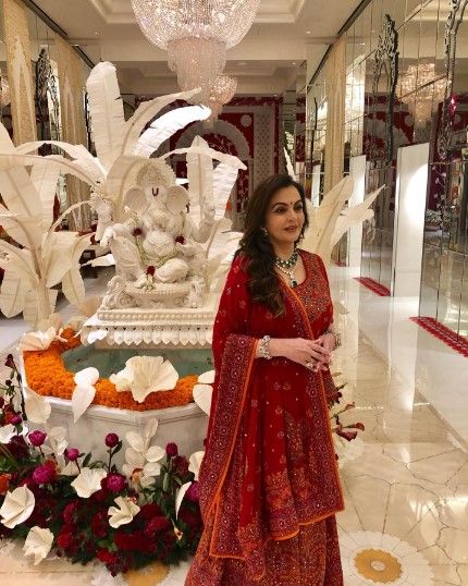 Nita Ambani at the temple of the Mukesh Ambani house