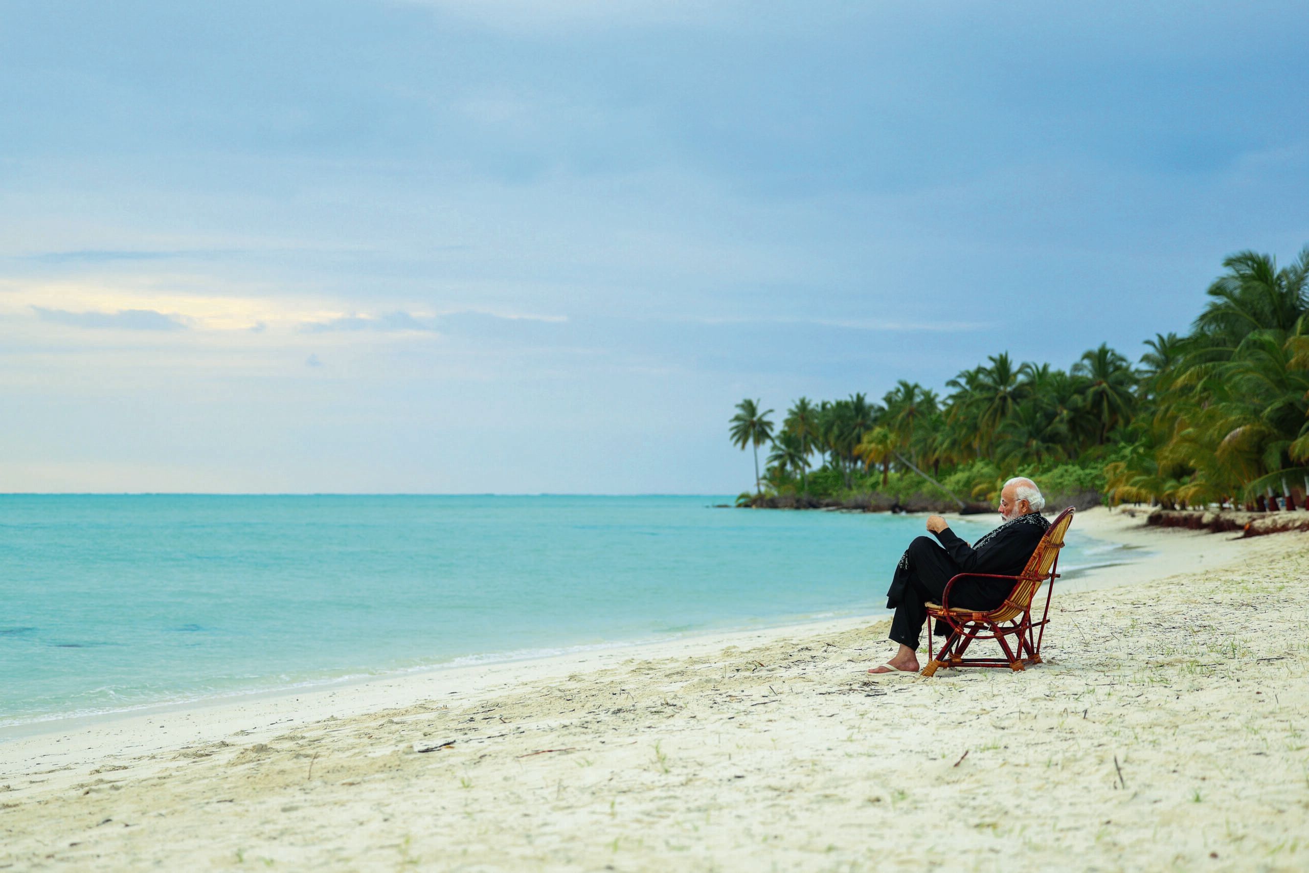 PM Narendra Modi takes a rest on one of the pristine beaches