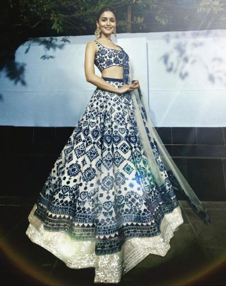 alia bhatt royal blue dress Blue Floral Spaghetti Straps A-line Long Bridesmaid Dress Custom Color / Custom Size